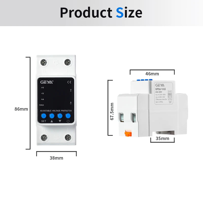 GEYA Din Rail Adjustable Over Voltage Under Voltage Protection Device 40A 63A 80A 220VAC Digital Display Voltage Protector