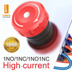 LANBOO 22mm Emergency Stop Button Waterproof Quick Plug Big Head Red Metal with LED Indicator Light 2NC E-Stop Switch for Indust