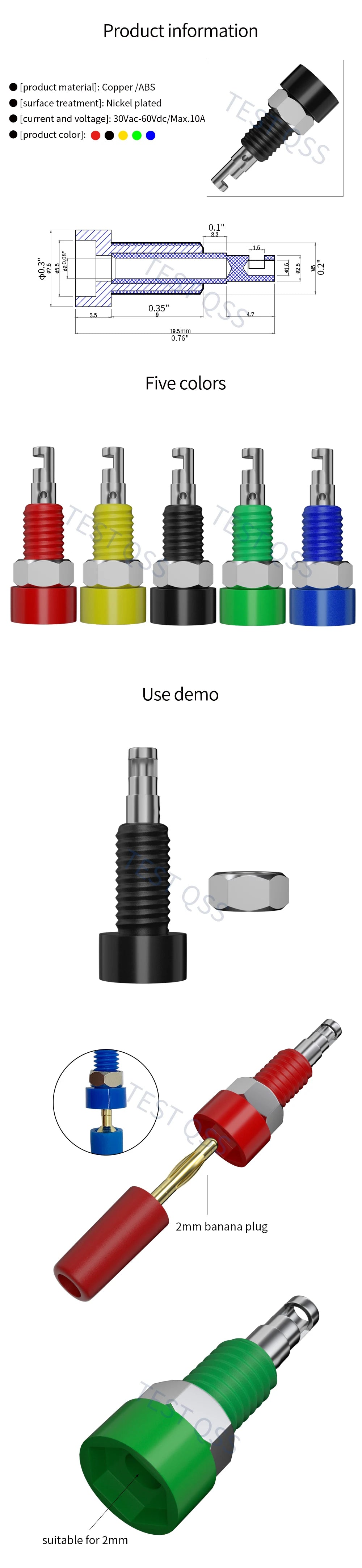 QSS 10PCS 2MM Banana Socket Banana Plug Jack Electrical Connector Terminal Test Hole Electrical Tool