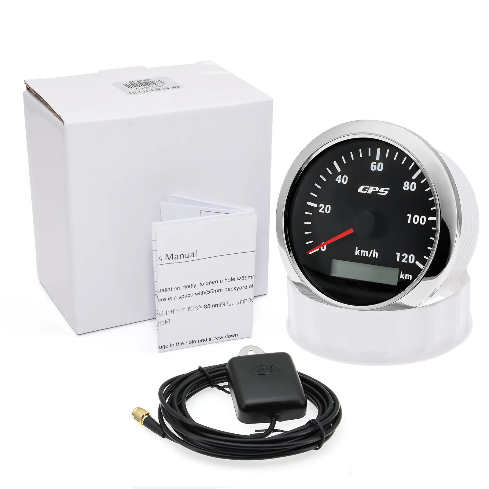 60/120/200KMH 85MM GPS Speedometer Gauge 7 Color Light with GPS Antenna Waterproof Motorcycle Boat Car Truck Speed Gauge Meter