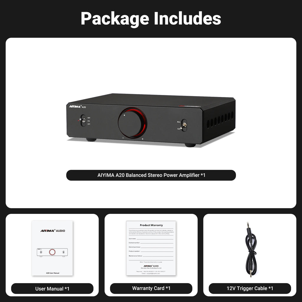 AIYIMA A20 PFFB Power Amplifier TPA3255 Hifi 300W X2 Stereo Power Amp With XLR/RCA Fully Balanced Input HPF High Pass Filter