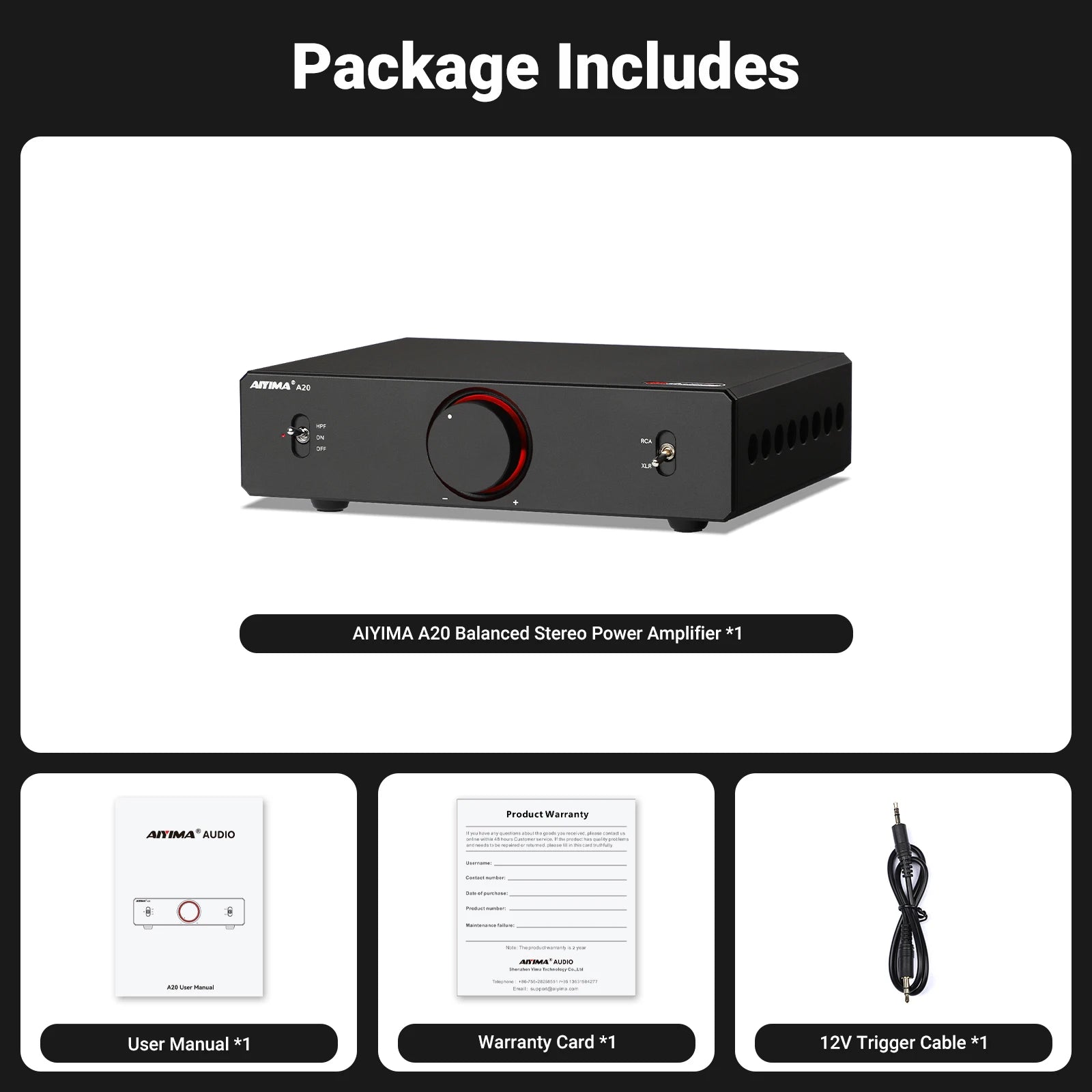 AIYIMA A20 PFFB Power Amplifier TPA3255 Hifi 300W X2 Stereo Power Amp With XLR/RCA Fully Balanced Input HPF High Pass Filter