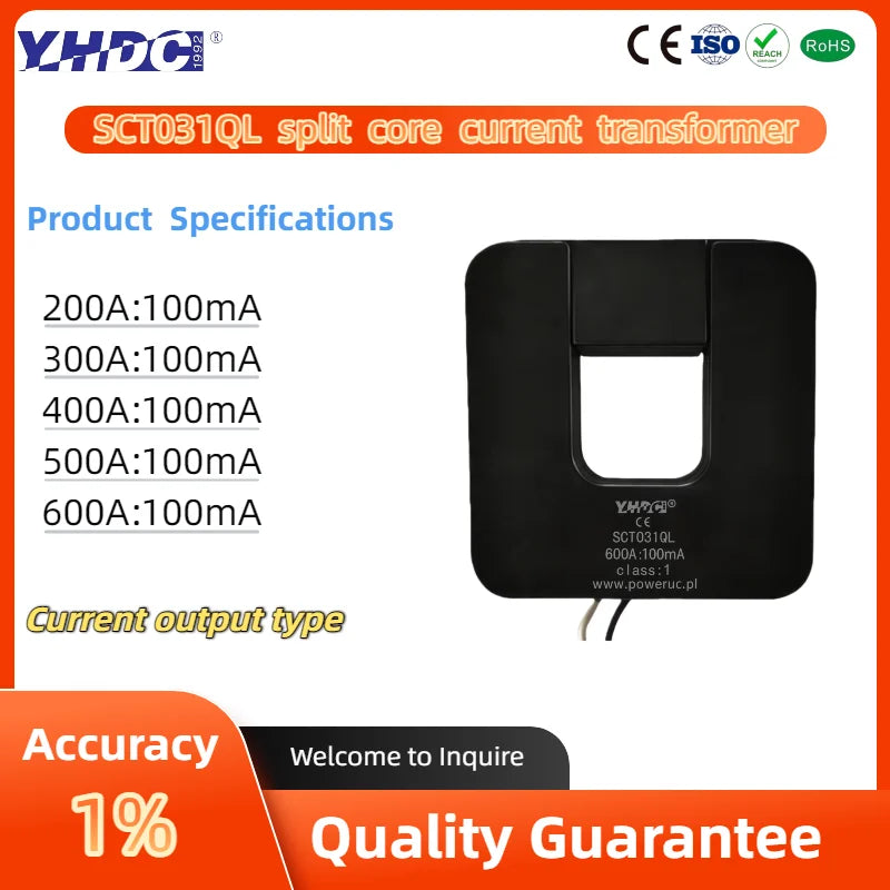 QL Series SCT031QL Input 100A 200A 300A 400A 500A 600A Output 0.333V/0.1A Accuracy 1% Split Core Current Transformer