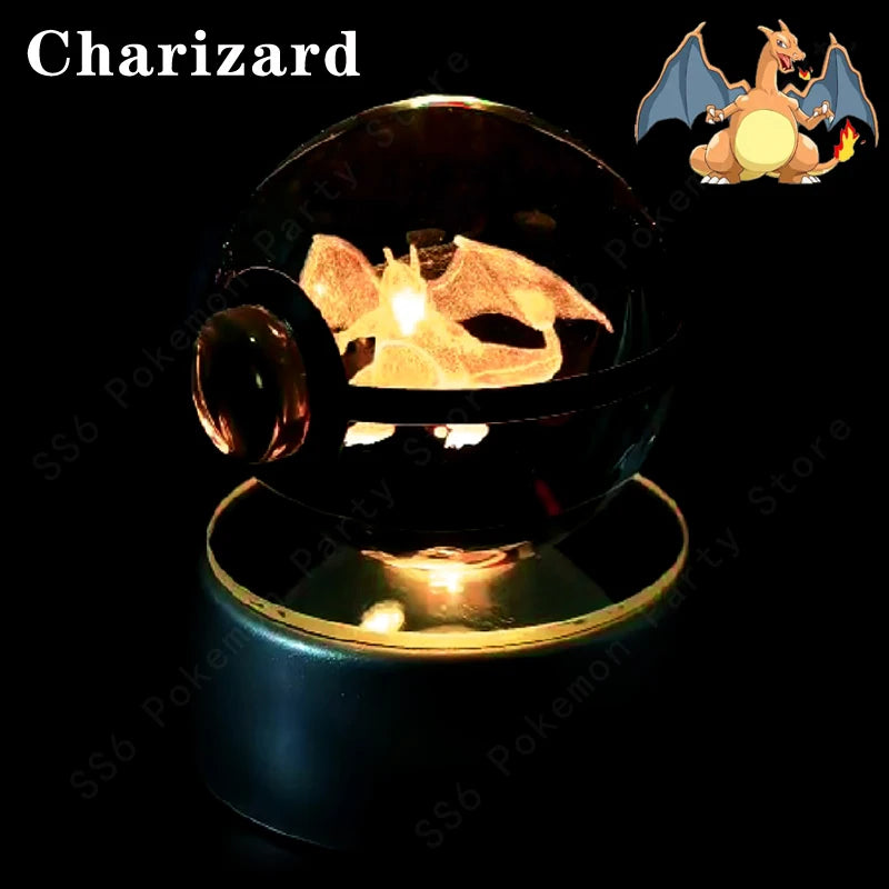 Pokemon Crystal Ball 3D Mewtwo Pikachu Gengar Pokeball 3D Night Light Lamp Glass Statue Pokemon Crystal Ball Birthday Gift