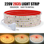 220V LED Strip 2835 120LEDs/m Waterproof 0.5M 5M 10M 20M 30M 40M Flexible Lamp Adhesive Tape White Red Green Ice Blue Pink