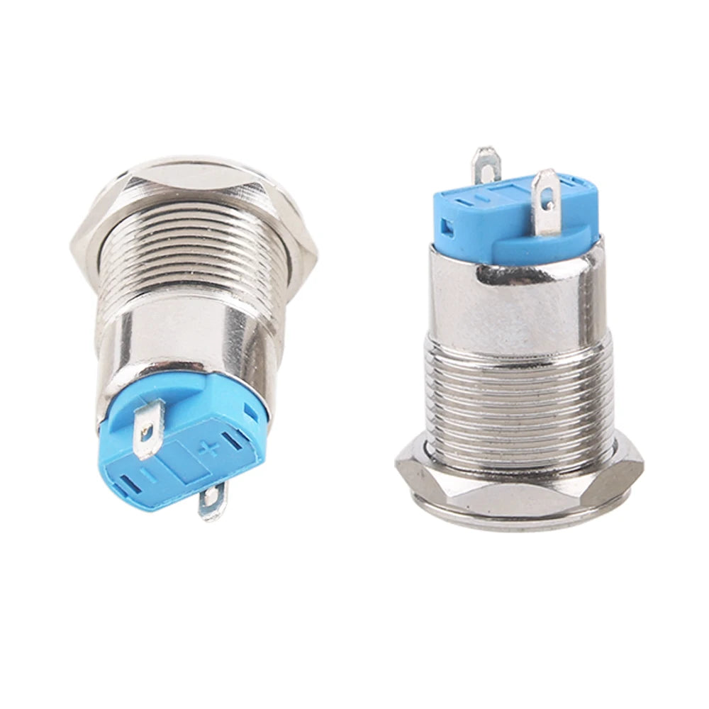 1pc 12mm metal push button waterproof nickel plated brass button switch Latching/self-locking/fix high/flat head on-off NO LED