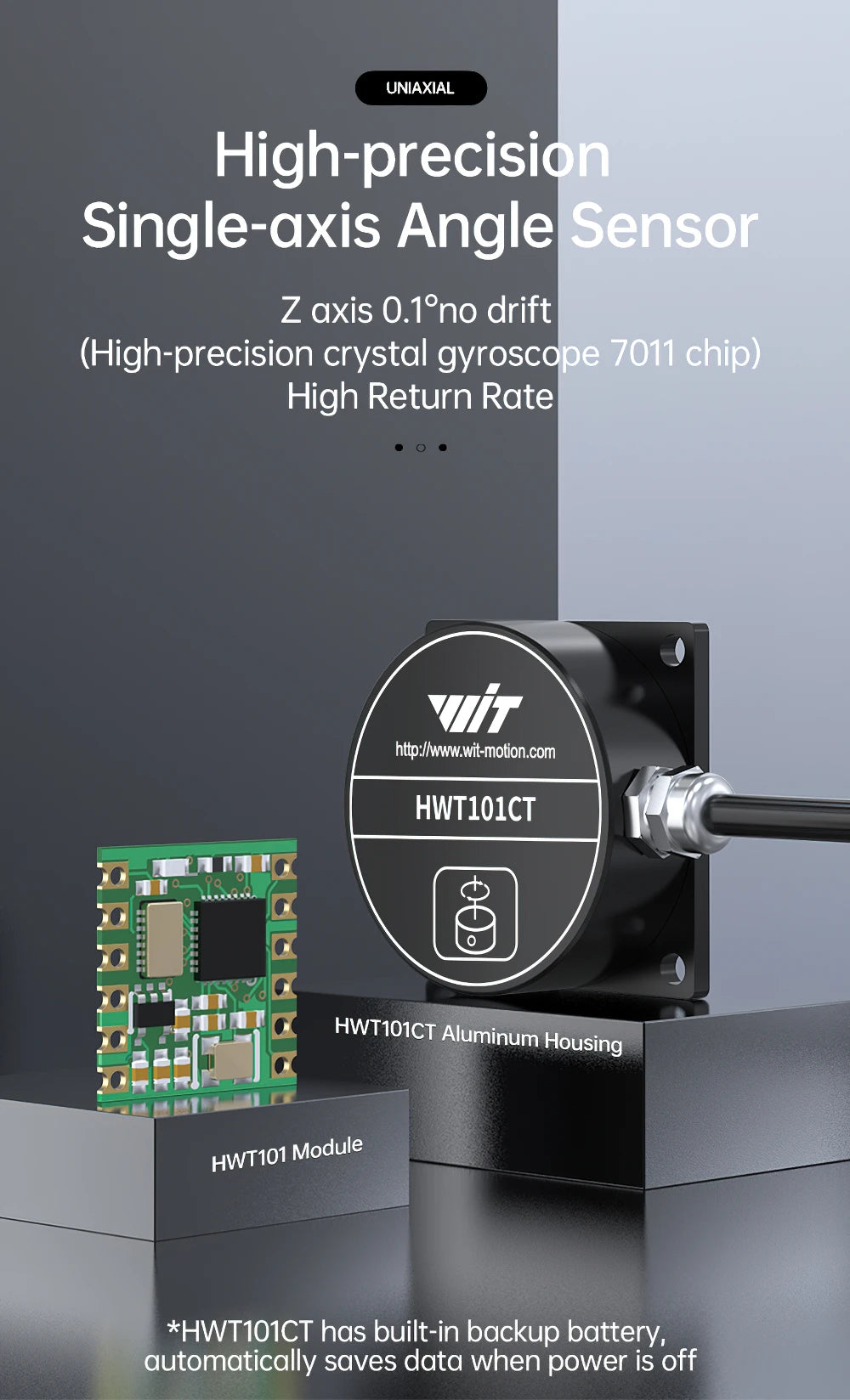 HWT101CT Z-Axis Crystal Inclinometer, MEMS Tilt Angle Sensor , Built-in Highly-Integrated Crystal Gyroscope