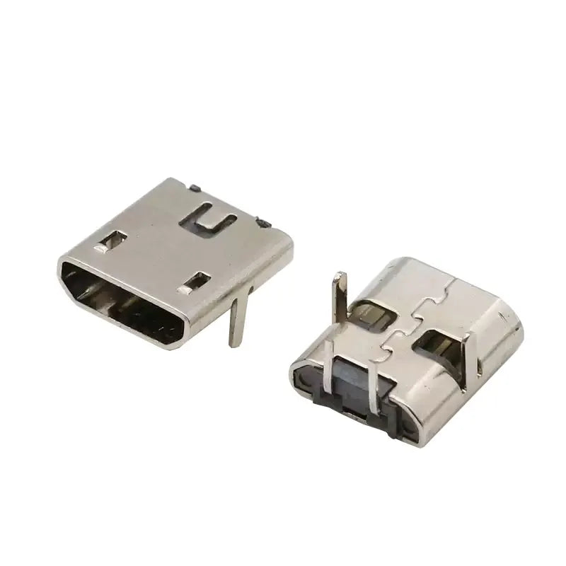 100/1000PCS Micro USB Android Female Charging Socket, Flat Edge Crimped Type, 5Pin, 4 Mounting Pins, SMD & DIP Tail Connector