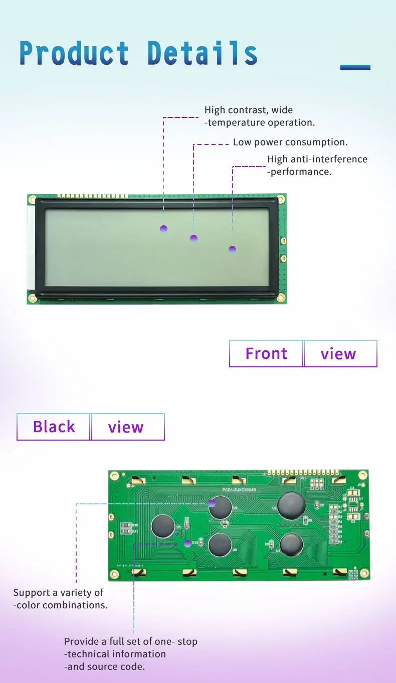 LCD 2004B Display Module 20x4 Large Character LCD Screen Display 20X04 5.0V or 3.3V Power Supply ST7066 Drive Multiple Display