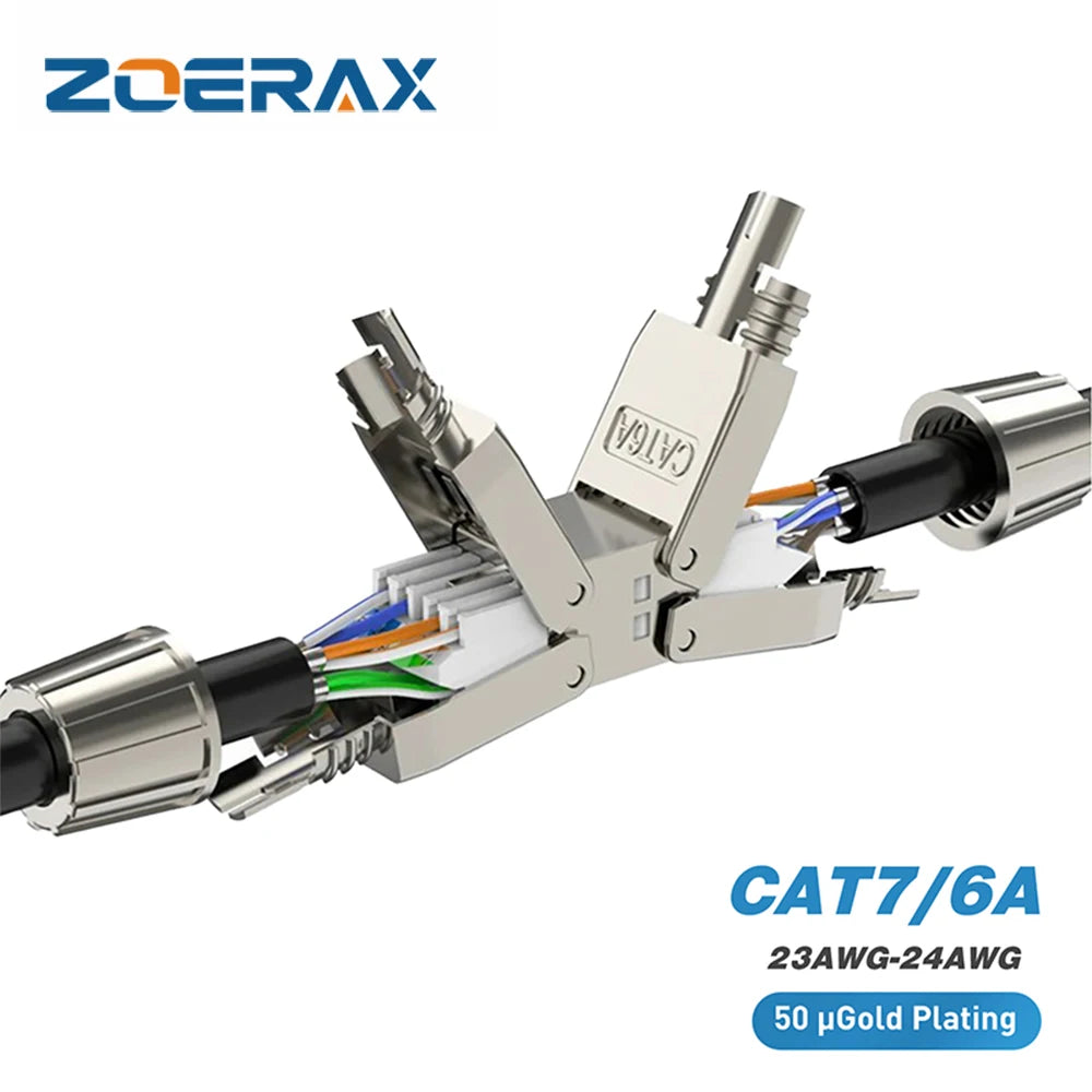 ZoeRax Cat6A Cat7 Cable Extender Junction Adapter RJ45 Connector Box RJ45 Lan Cable Extension Connector Full Shielded Toolless