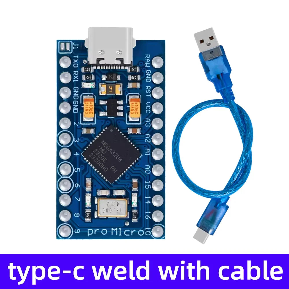 Pro Micro ATmega32U4 5V 16MHz Replace ATmega328 For Arduino TYPE-C  With 2 Row Pin Header For Leonardo Mini Usb Interface Pro