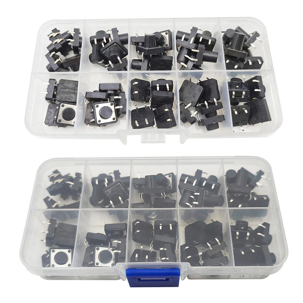 1Box 6x6mm 12x12mm Tactile Tact Push Button Mini Micro Switch Kit PCB Momentary Self-reset Switches DIP 2Pin 4Pin ON/OFF