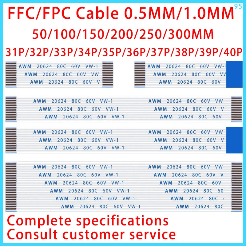 10PCS FPC FFC Cable Ribbon Flexible Flat Cable31P/32P/33P/34P/35P/36P/37P/38P/39P/40P 0.5MM 1.0MM Pitch 50/100/150/200/250/300MM