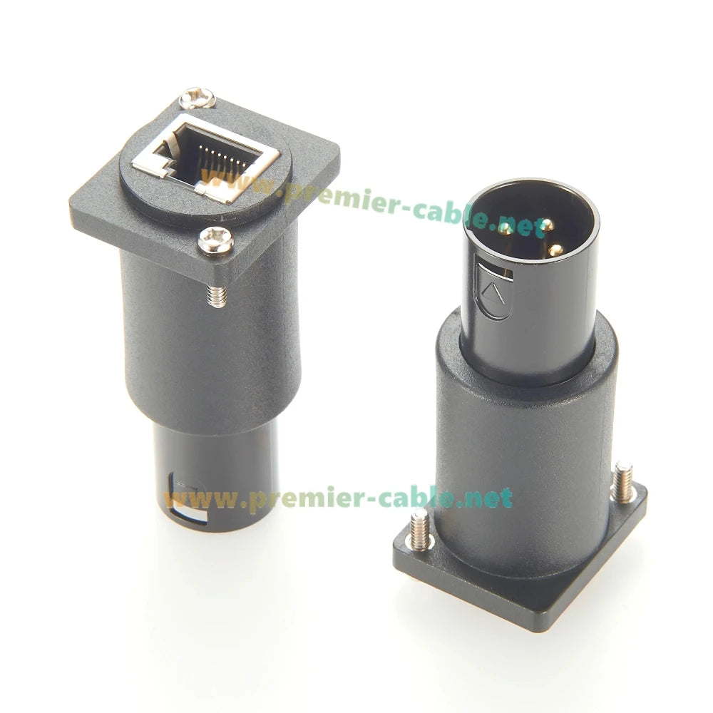 D Type DMX512 XLR 3Pin Male to RJ45 Female Converter CAT5e Ethernet Flange Chassis Panel Mount Passthrough Adapter for DMX-CON