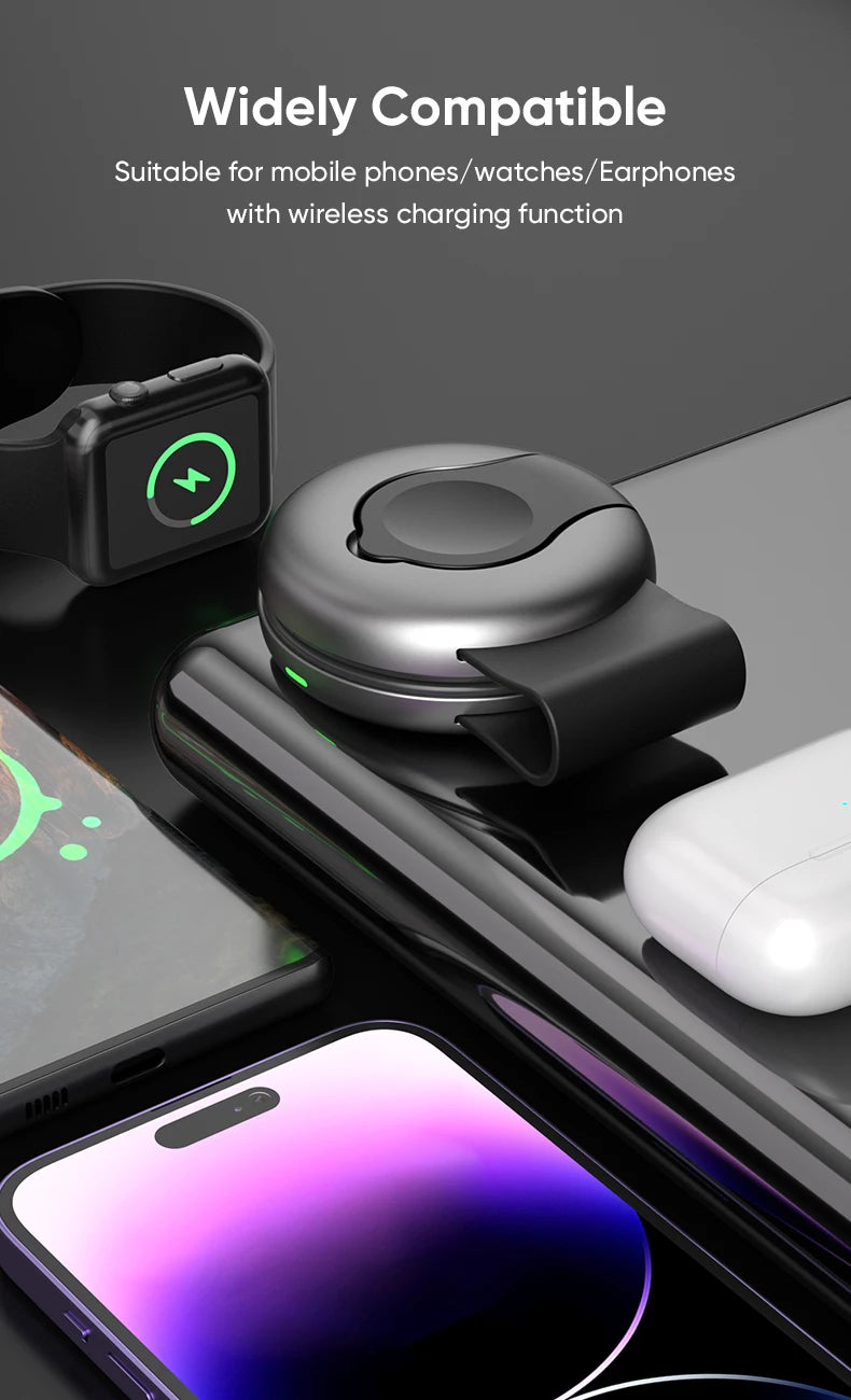 AUFU 3 in 1 Wireless Charging Station Fast Magnetic Foldable Travel Charger Station for iPhone 16 15 14 Pro Apple Watch Airpods