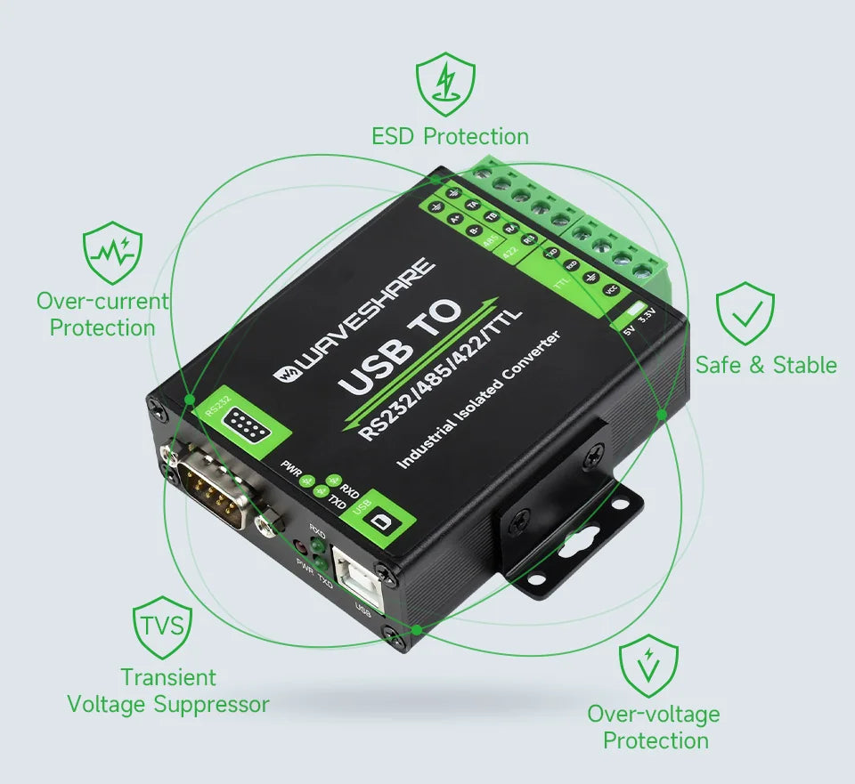 FT232RNL USB TO RS232/485/422/TTL Interface Converter Industrial Isolation Aluminium Case Support Mac Linux Android Windows