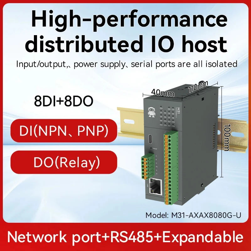 RS485 RJ45 DI/DO/AO/AI Distributed Remote IO Module CDEBYTE M31-U Series Modbus NEW Version Support PNP NPN DIP Free Splicing