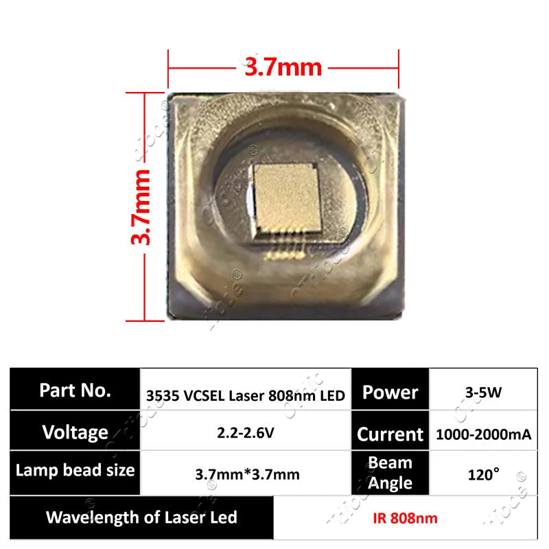 SMD 3535 IR Led Diode Laser Infrared Vcsel Lamp Beads 3W 850nm 940nm 980nm 1064nm 5W 808nm Optical Wafer Heating Medical Beauty