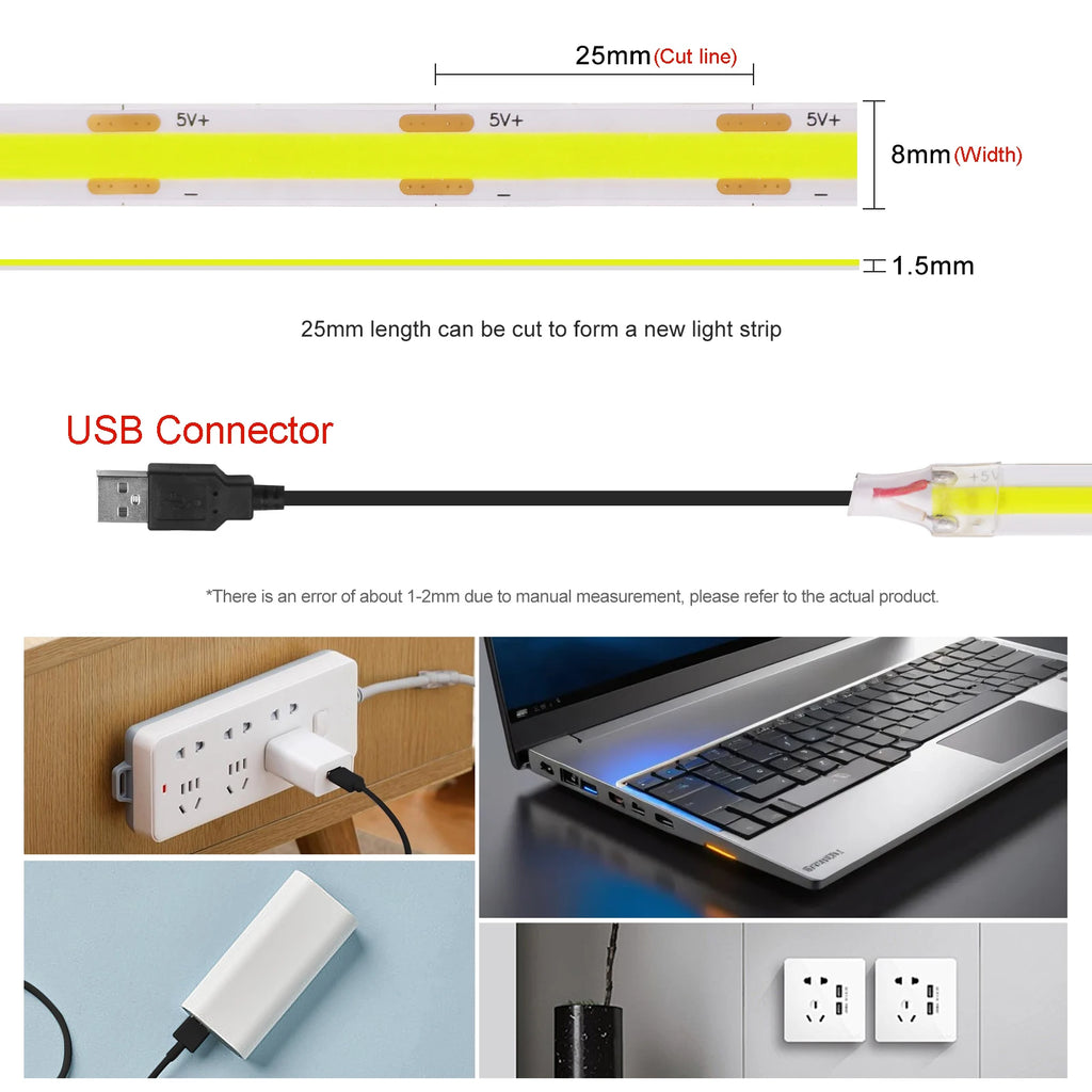 Super Bright USB DC5V COB Led Light Strip 320LED/m High Density Flexible Linear Lighting Warm/Natural/White 50cm 1m 2m 3m 4m 5m