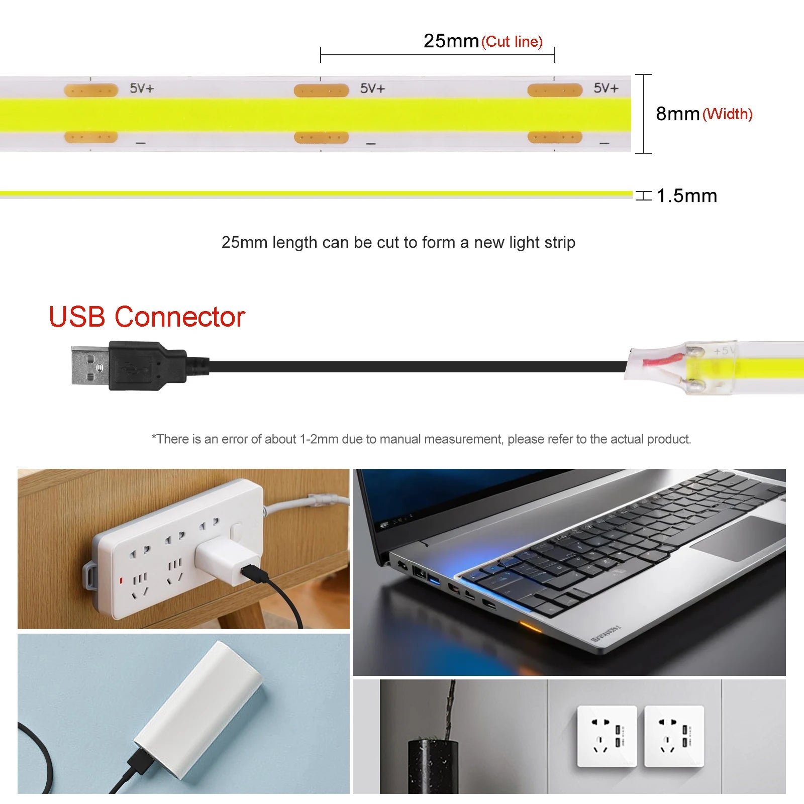 Super Bright USB DC5V COB Led Light Strip 320LED/m High Density Flexible Linear Lighting Warm/Natural/White 50cm 1m 2m 3m 4m 5m