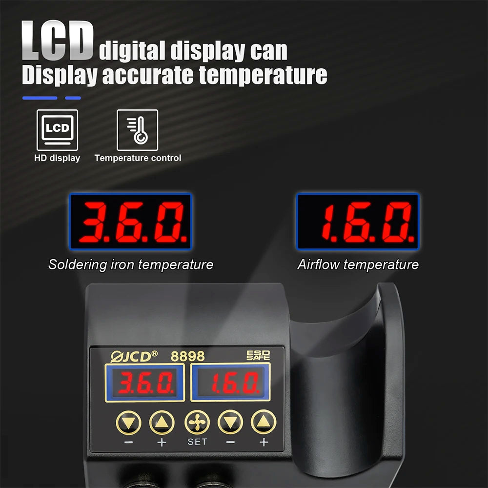 JCD 8898 Soldering Station 2 In 1 Soldering Iron Hot Air Rework Welding Station with Sleep Mode For BGA PCB IC SMD Repair Tools