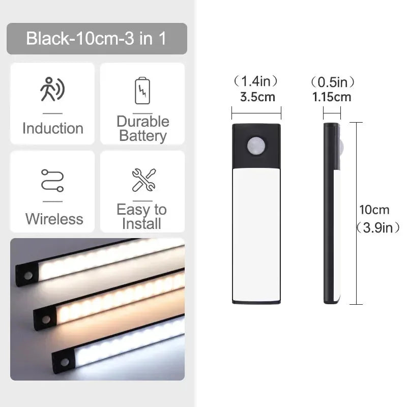 10-60cm USB Rechargeable Ultra-Thin Motion Sensor Light Magnetic Mount  3-Color Adjustment Under Cabinet Light for Home Office