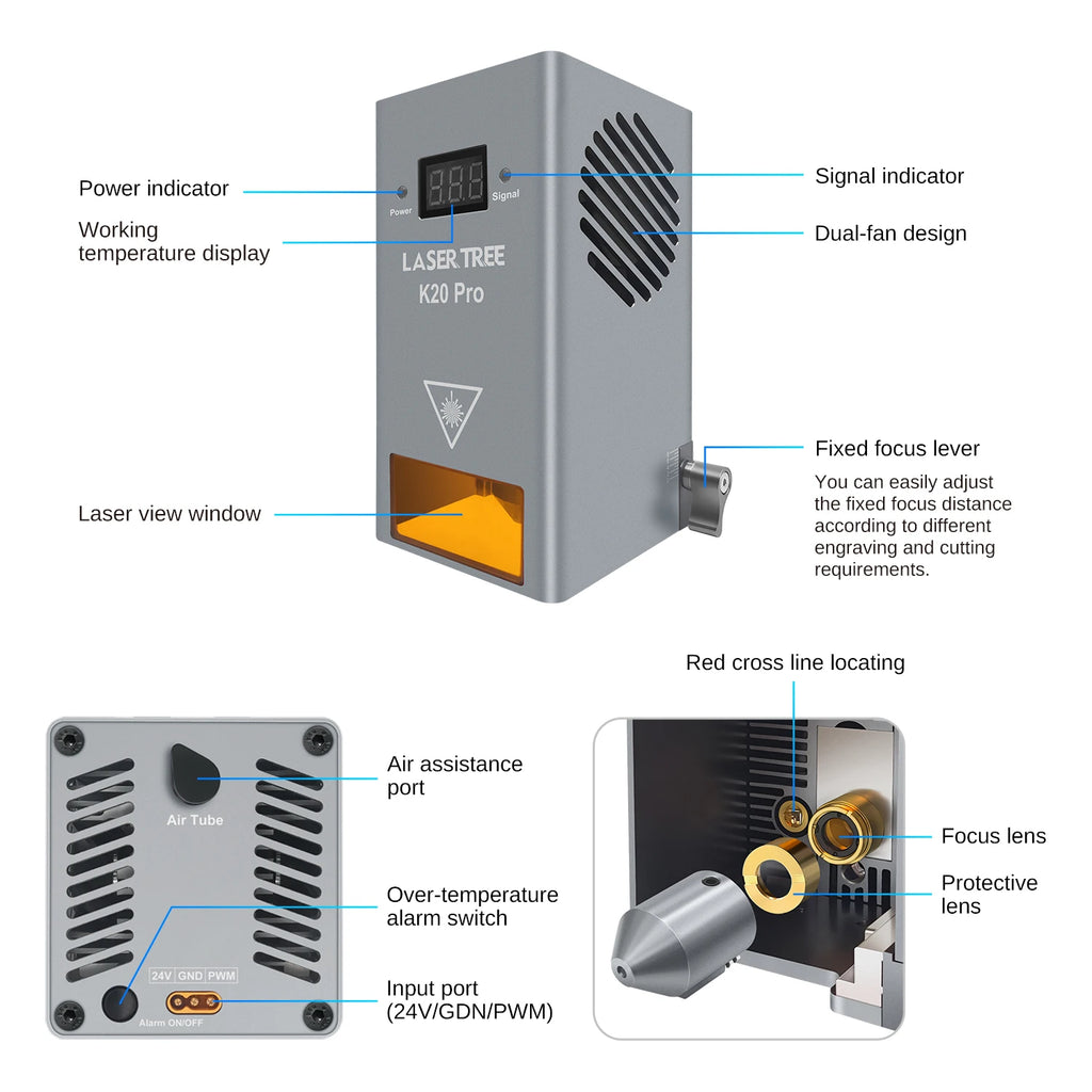 LASER TREE 20W/10W/5W/4W Laser Head For CNC Engraver Wood Cutting DIY Laser Tools 450nm TTL/ PWM Blue Light Laser Module