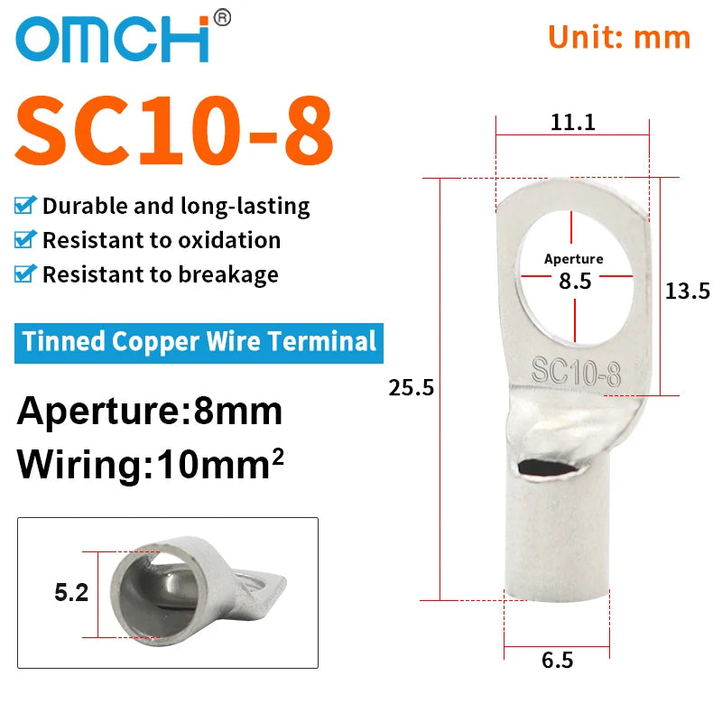 OMCH 5/10/20PCS SC Type Terminals Wire Welding Cable Connector Suit 1.5-50mm2 Cable Crimp Wire Connectors