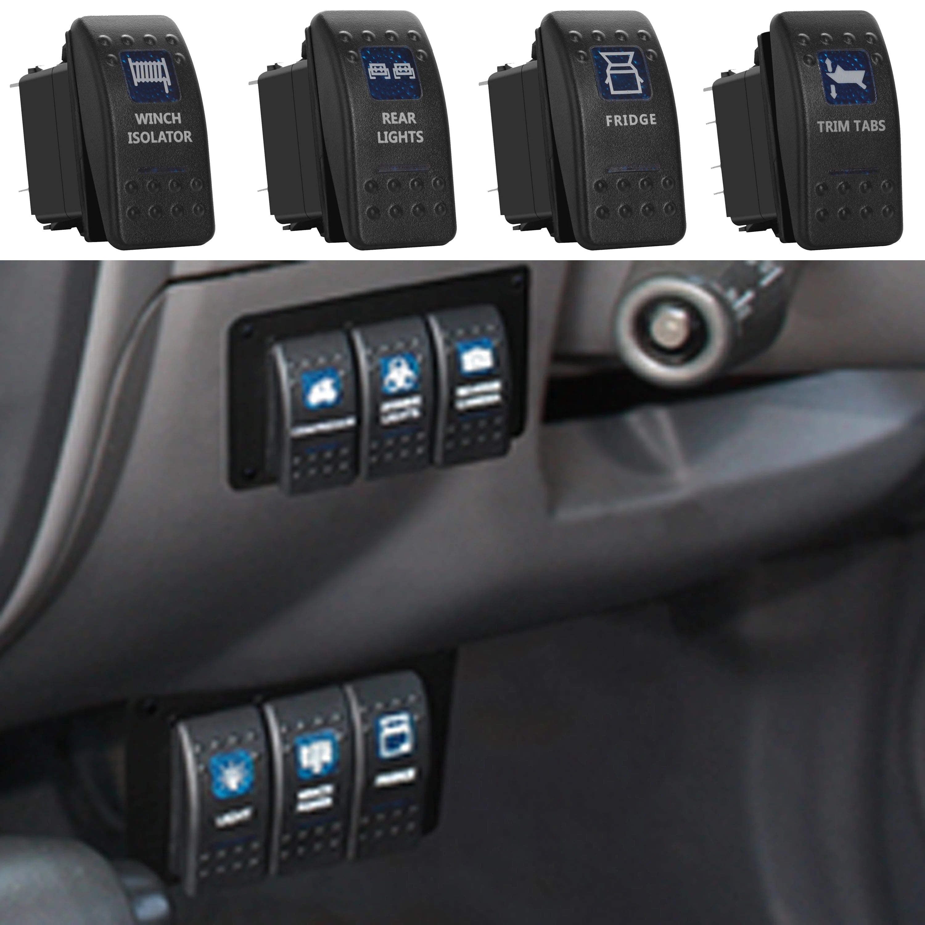12V Marine Grade Rocker Switch SPST/ON OFF, DPDT/(ON) OFF (ON) Blue Led Light Bar for Carling ARB NARVA Replace Waterproof IP66