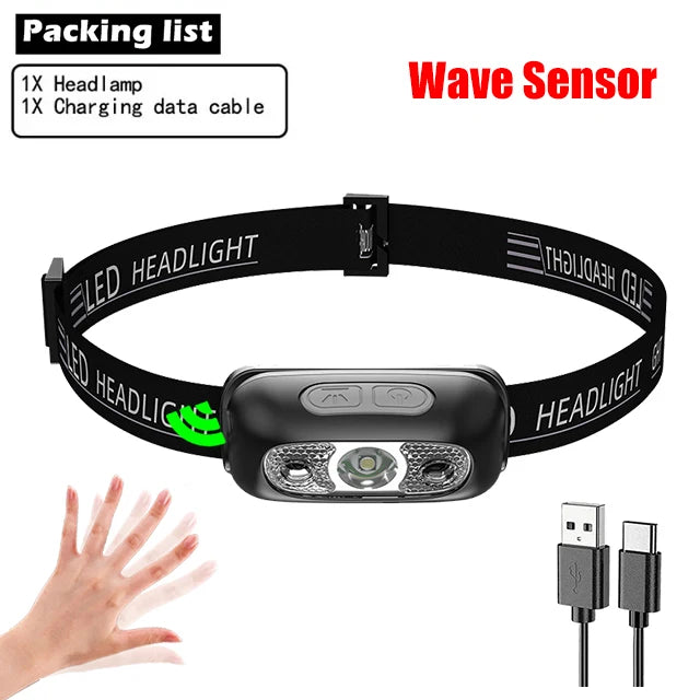 Mini Rechargeable Sensor Headlamp with Powerful COB LED USB Head Flashlight for Fishing Camping - Front Lantern Torch Headlights