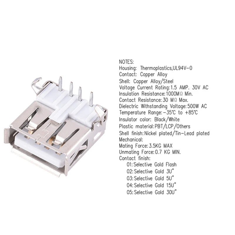 5/10Pcs Right Angle USB 2.0 Type A Female Socket 4Pin DIP Welding PCB Connector
