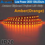 Auxmer Low Power 2835 LED Strip,Mono Color,120LEDs/m 240LEDs/m,CRI＞95/90,3SDCM,Super Bright Flex LED DC12/24V,5m/reel,IP20