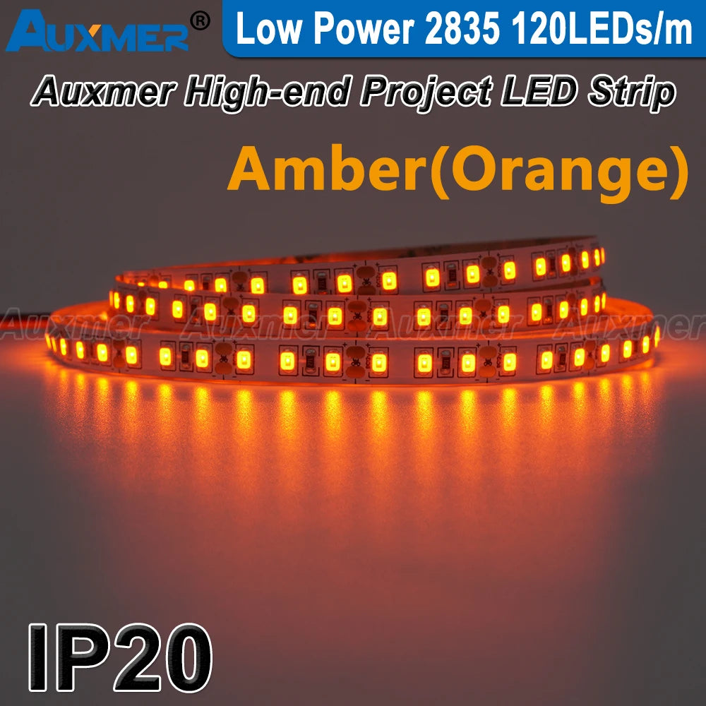 Auxmer Low Power 2835 LED Strip,Mono Color,120LEDs/m 240LEDs/m,CRI＞95/90,3SDCM,Super Bright Flex LED DC12/24V,5m/reel,IP20