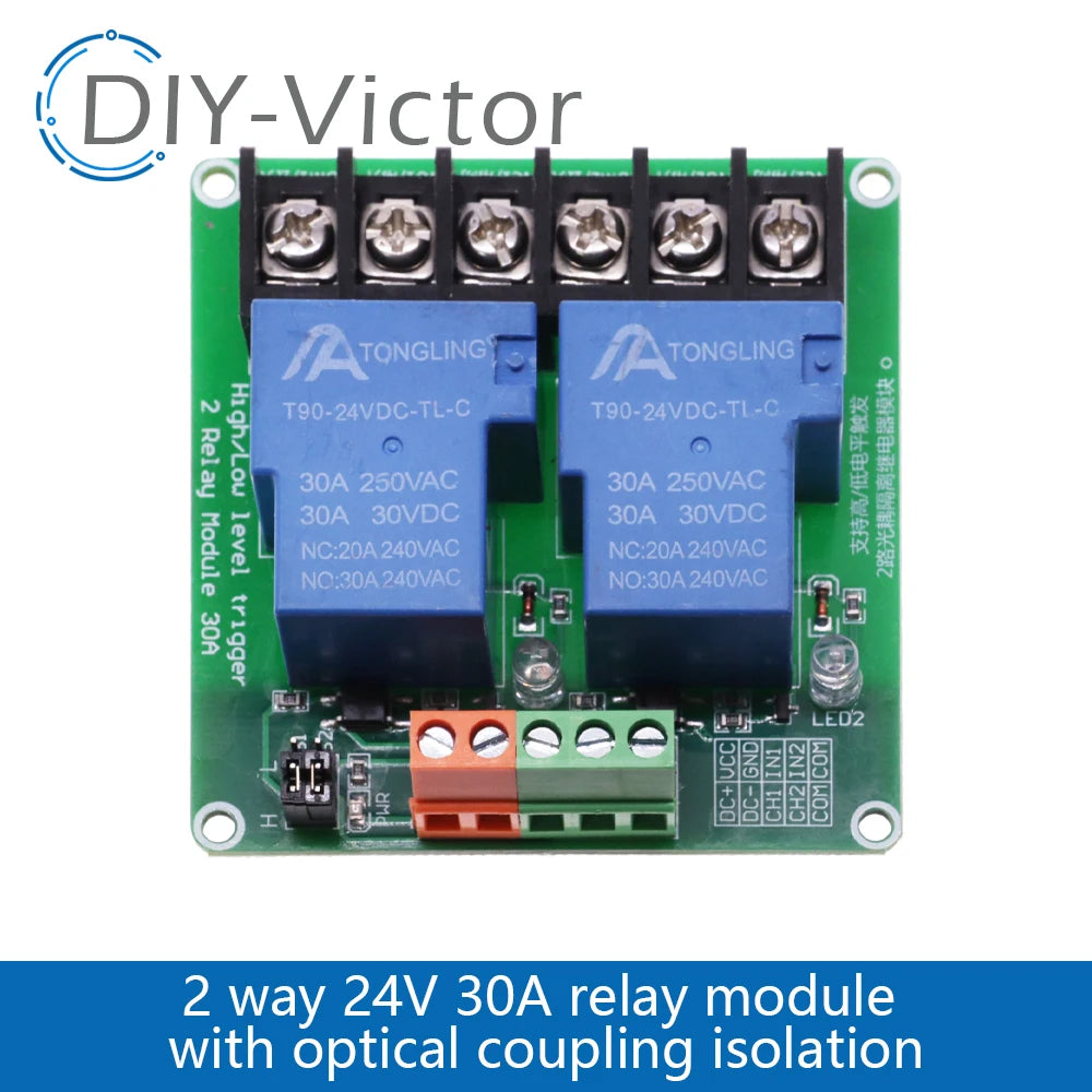 1/2/4 channel relay module 30A with optocoupler isolation 5V 12V 24V supports high and low Triger trigger DC30V/30A AC250V/10A