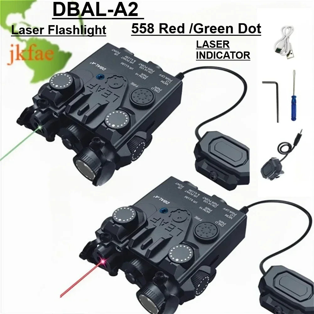 20mm Rail Mount DBAL-A2 Device, Red Green Laser Aiming Indicator, Portable White LED Flashlight for Outdoor Toys
