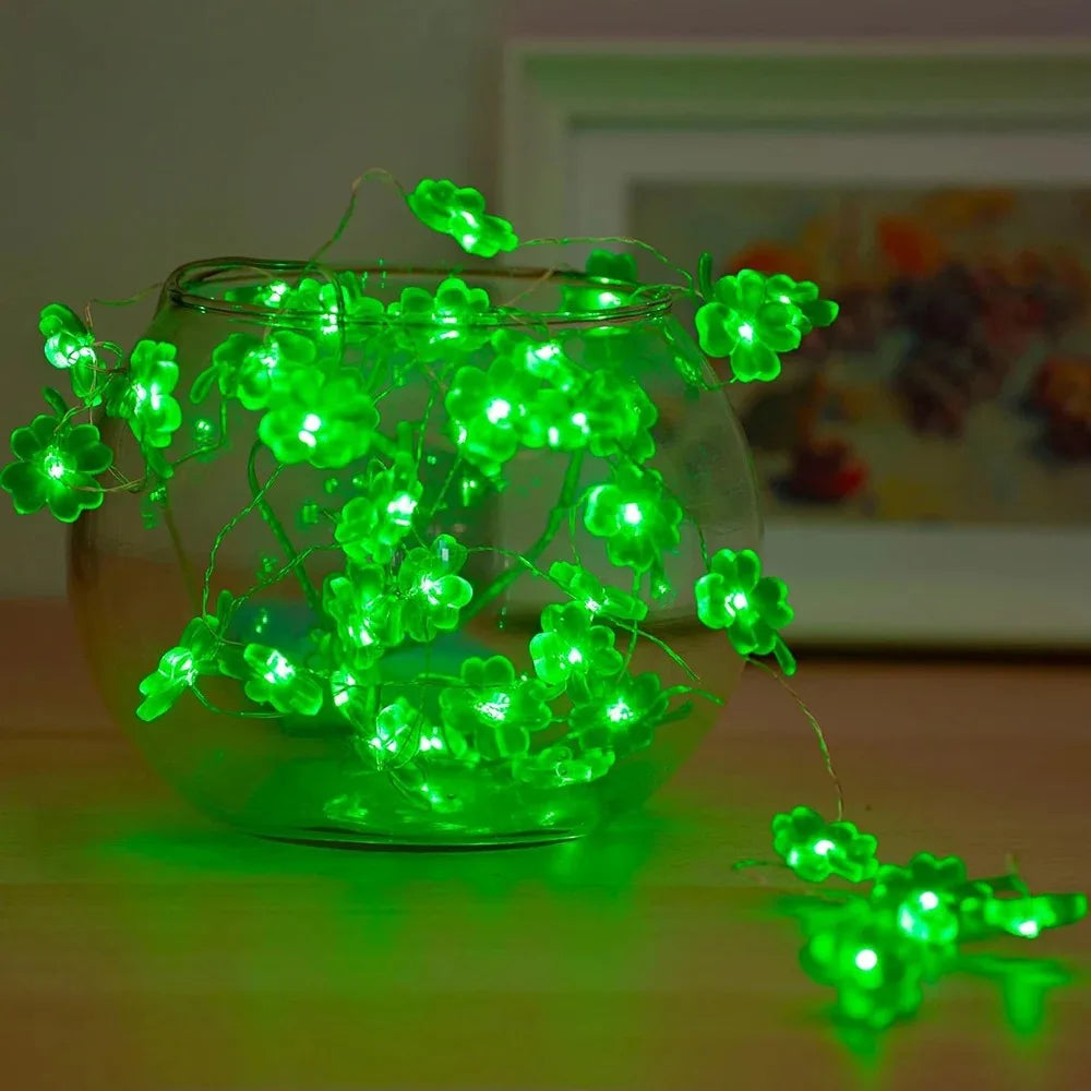 DIY Clover String Lights Green Decorative Lighting Battery Powered for Party Home Holiday Decoration