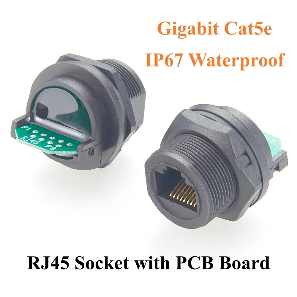 IP67 RJ45 Flush Panel Mount Connector With PCB Board Quick Release Gigabit Cat5e Ethernet Bulkhead Feedthru RJ45 Female Socket