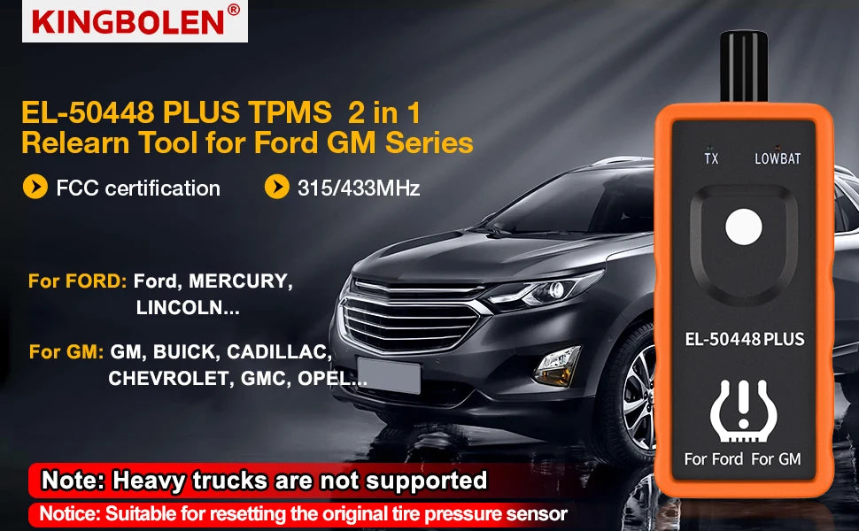 KINGBOLEN EL-50448 Plus TPMS Relearn Tool for Ford GM TPMS Relearn Tool for Ford GM Tire Pressure Monitor Sensor Reset Tool, 2 in 1 Relearn Tool for F150 Lincoln Buick Cadillac