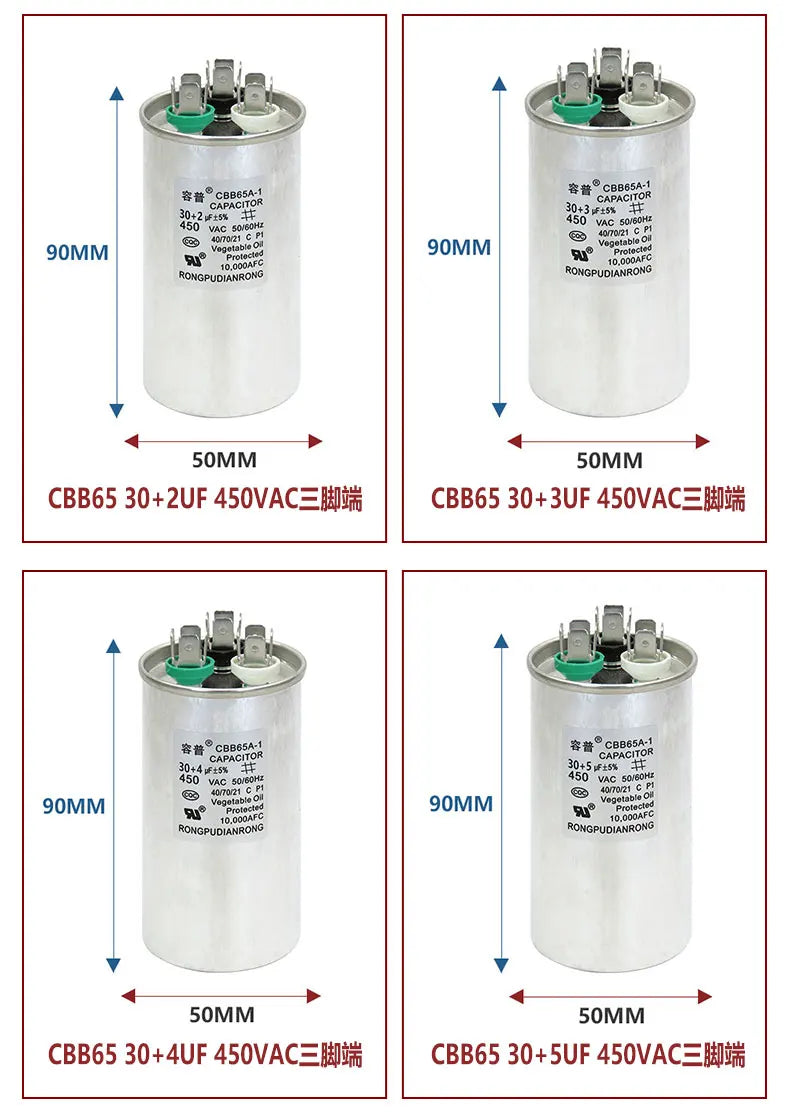 1.5P Air Conditioning Capacitor 25+1.5UF 25+2UF 30+3UF 35+2.5UF Air Conditioning Compressor Capacitor