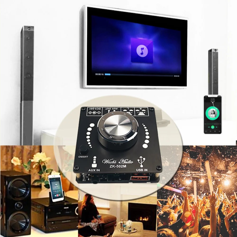 ZK-502M/1002M 2.0 Stereo Bluetooth 5.0 Digital Amplifier Board 50W+50W / 100W+100W Audio Amplifier Module