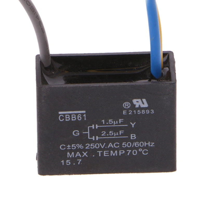 Black CBB61 1.5uF+2.5uF 3 Wires 250V 50/60Hz Capacitor For Ceiling Fan