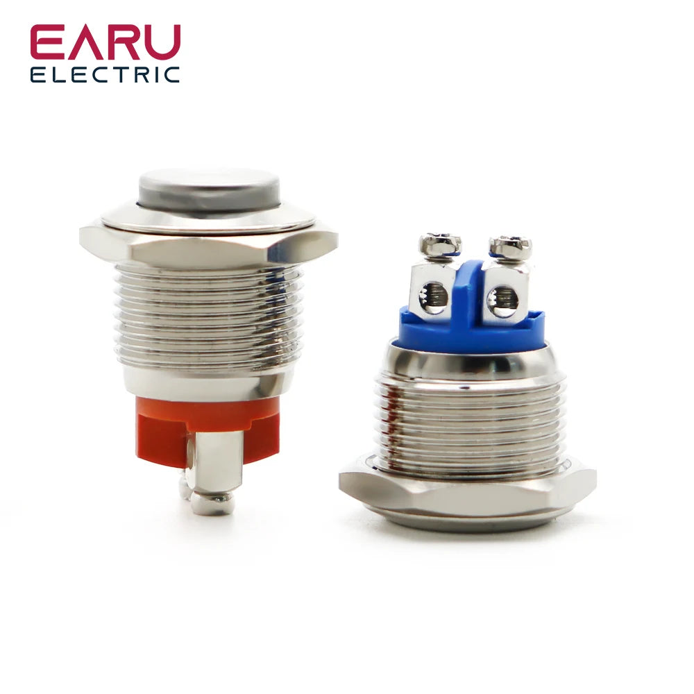 16/19mm 1NO 1NC Flat Head Waterproof Momentary Reset Metal Push Button Switch Screw Terminal Car Engine Doorbell PC Power Switch