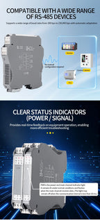 RS485 Repeater Intelligent Isolation 1 In 1 Out 2 Out 4 Out Module Industrial Grade DIN Rail Mounting RS485 Converter