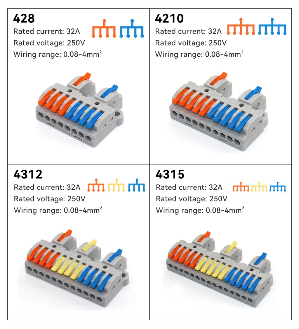 5/10 PCS Universal Wiring Cable Connectors Push-in Can Combined Butt Home Terminal Block Multiple In Multiple Out with Fixing