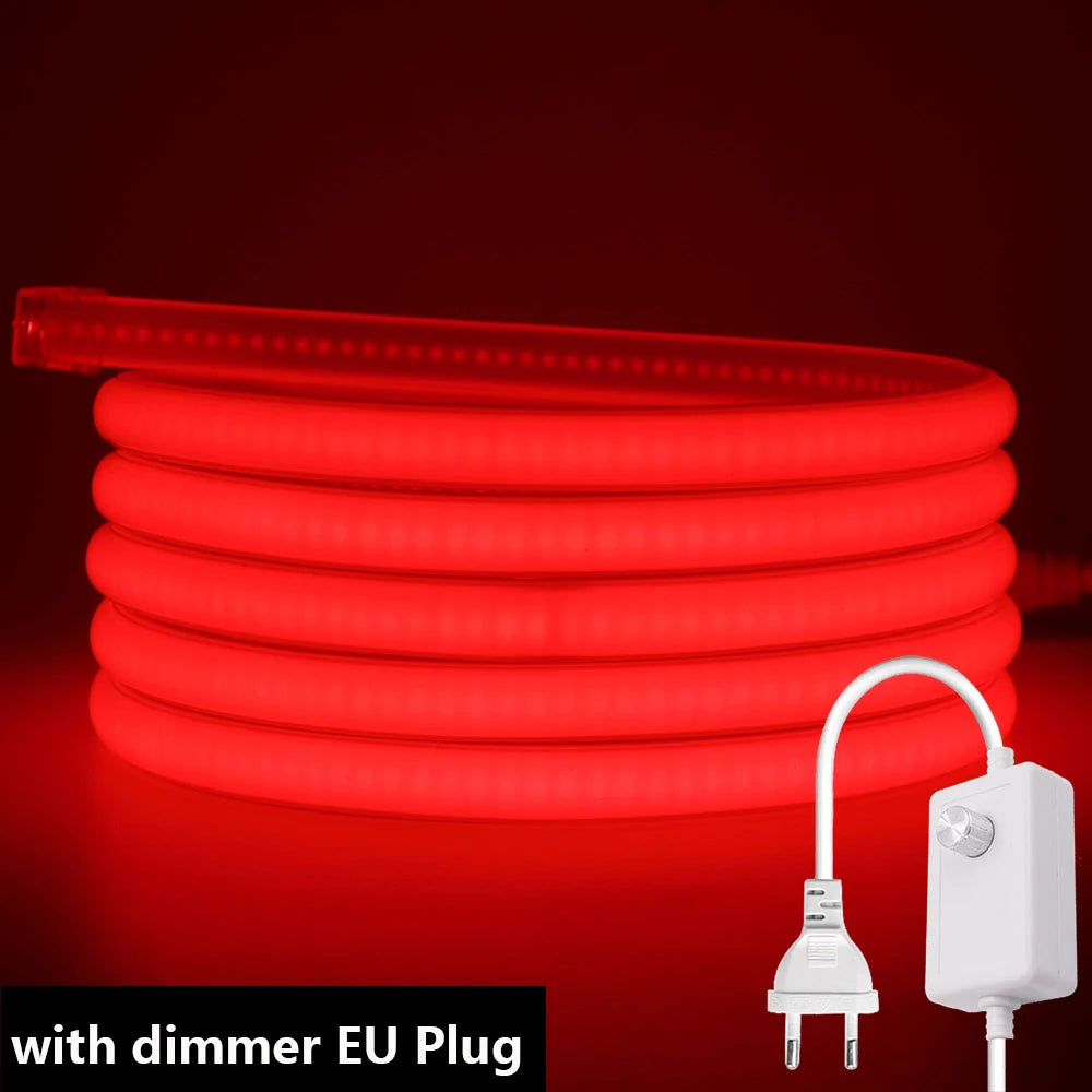 Dimmable 220V COB LED Light With Dimmer EU Power Kit Neon Strip 288Leds/M Waterproof Garden Room Home Bar Lighting Flexible Lamp