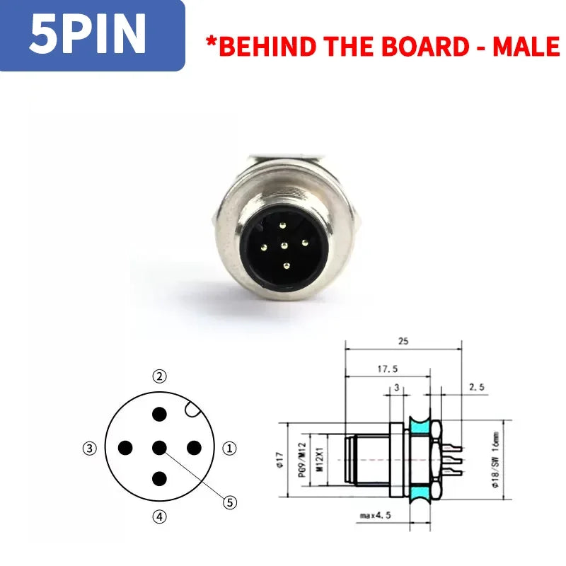 1pcs M12 4pin 5 8Pin Sensor Connector Panel Back Mount Waterproof Flange Socket Threaded Coupling Male&Female A Code Connectors