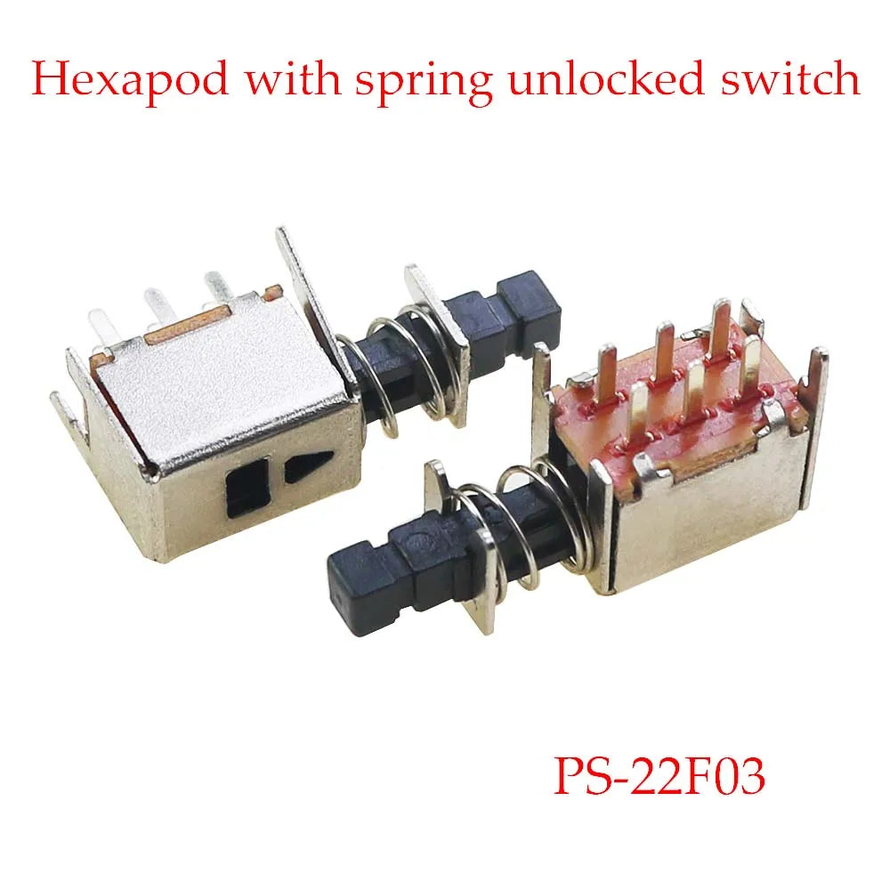PS-22F03 Right Angle PCB Latching Push Button Switch with Cap DPDT Double Pole Self/No-Locking Key Power Switches 6Pin A03