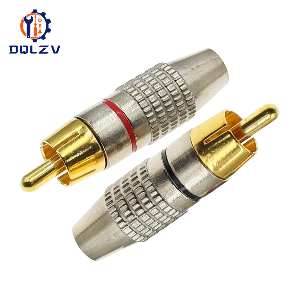 Gold RCA Male Adapter Non Solder Connector for Audio Video CCTV IP Camera Security Coaxial Cable Solderness Convertor