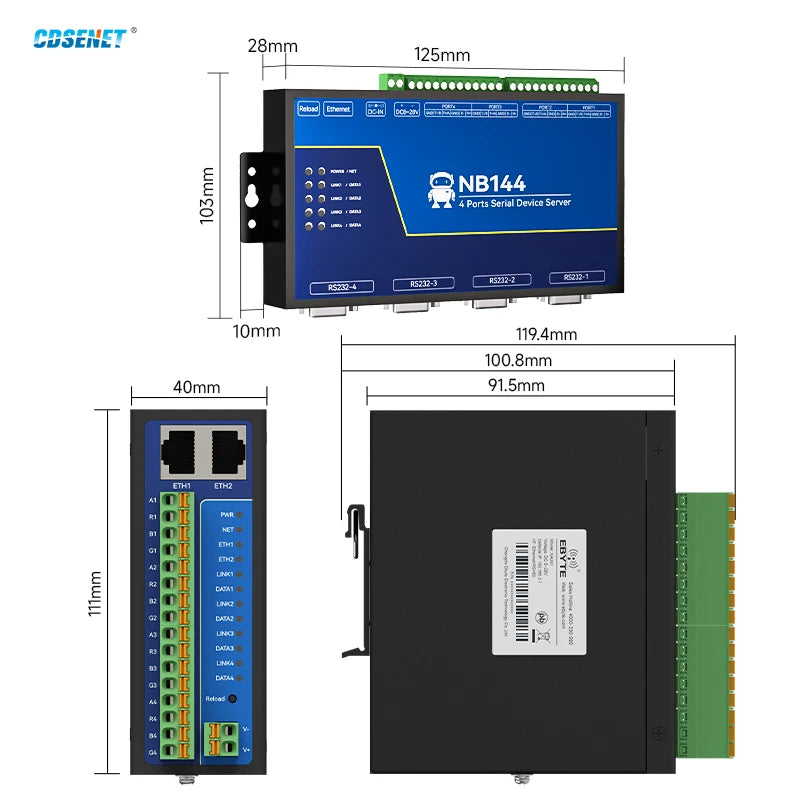 4 Channel Serial Server RS485 RS232 RS422 to Ethernet CDSENET NB144-V2 Series TCP UDP MQTT HTTP Modbus Storage Gateway Watchdog