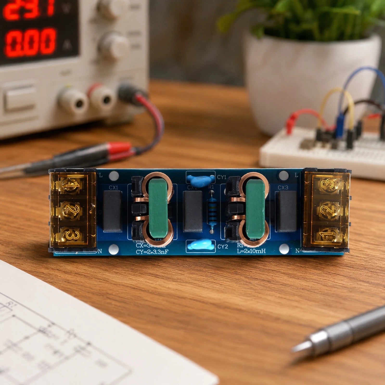 EMI Filter 25A AC 50/60Hz Power Line Noise Suppressor Audio Power Purifier PCB Dual Common Differential Mode Suppression Module